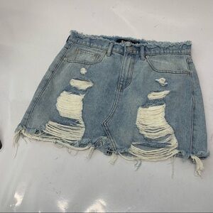 Distressed Denim Mini Skirt